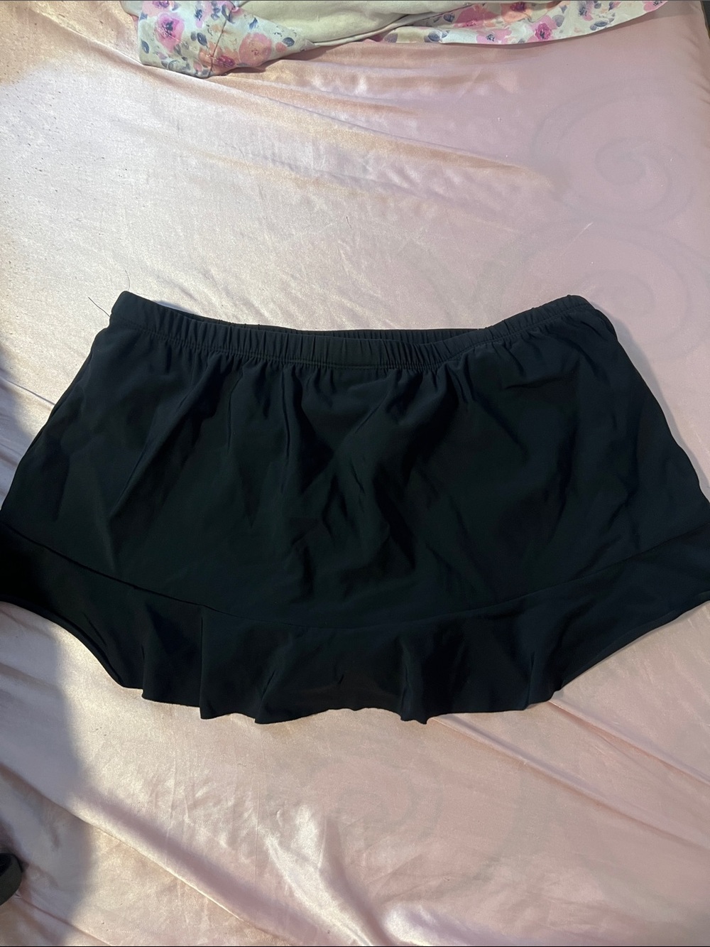 Aqua Green Black Ruffle Swim Skort